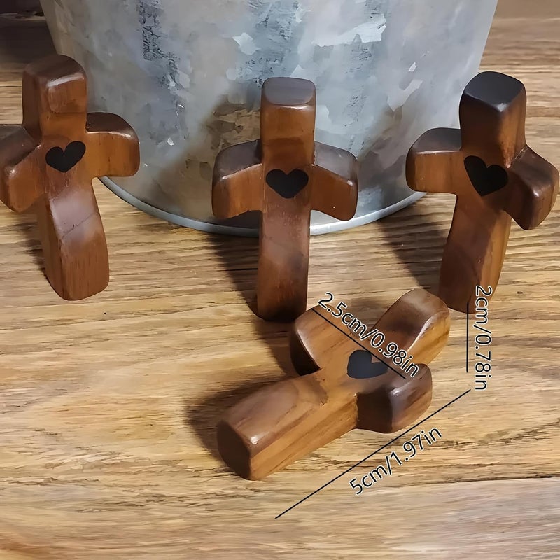 Yookin Wooden Cross Fidget Wood Prayer Pocket Cross My Heart Encouragement Gift for Children and Adults(Black 3pcs) - Image 2