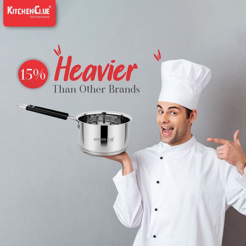 KITCHEN CLUE طقم أواني الطهي من الفولاذ المقاوم للصدأ - مجموعة من تسلا، توبي/باتيلا، قدر صلصة/قدر شاي (1500، 2000، 1600 مل) متوافق مع الحث والطهي على الغاز - قاعدة ثقيلة ثلاثية الطبقات - قاعدة ساندويتش محاطة - Image 4