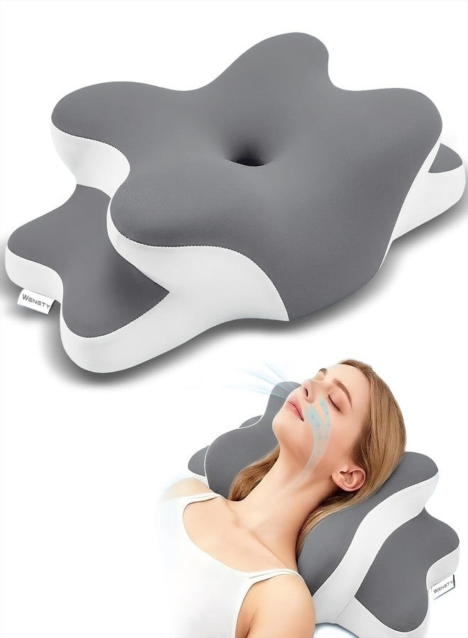 WENGTY Sleep Apnea Pillow with Neck Pain & Snoring Relief-Orthopedic Cervical Pillow,Ergonomic Contour Memory Foam Pillow for Side,Back,Stomach,Dreamers Relief,Medium Firm Support (Darkgrey, Queen Size) - Image 1