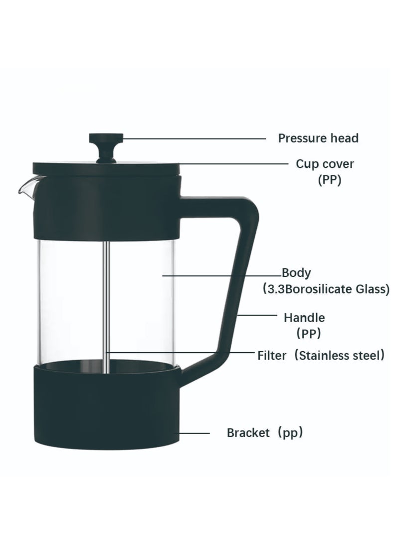 Glass Pitcher with Lid, Hot/Cold Water Jug, Juice and Iced Tea Beverage Carafe,304 Stainless Steel French Press Coffee Pot Glass Filter Tea Brewing Mea Maker