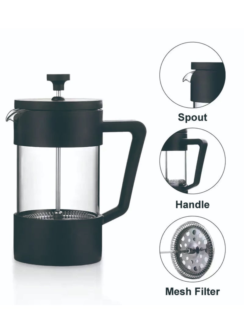 Glass Pitcher with Lid, Hot/Cold Water Jug, Juice and Iced Tea Beverage Carafe,304 Stainless Steel French Press Coffee Pot Glass Filter Tea Brewing Mea Maker