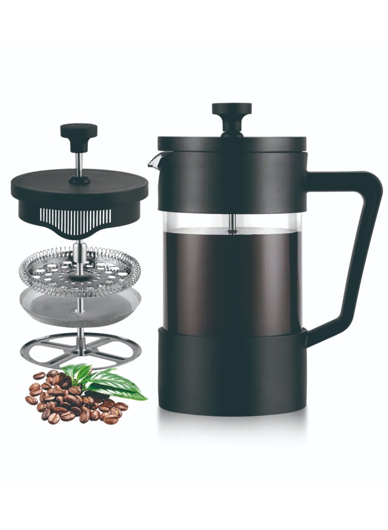 Glass Pitcher with Lid, Hot/Cold Water Jug, Juice and Iced Tea Beverage Carafe,304 Stainless Steel French Press Coffee Pot Glass Filter Tea Brewing Mea Maker