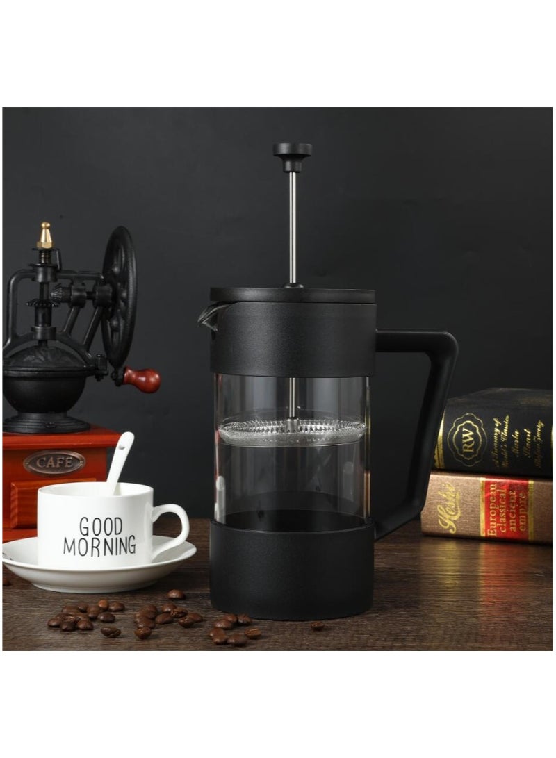 Glass Pitcher with Lid, Hot/Cold Water Jug, Juice and Iced Tea Beverage Carafe,304 Stainless Steel French Press Coffee Pot Glass Filter Tea Brewing Mea Maker