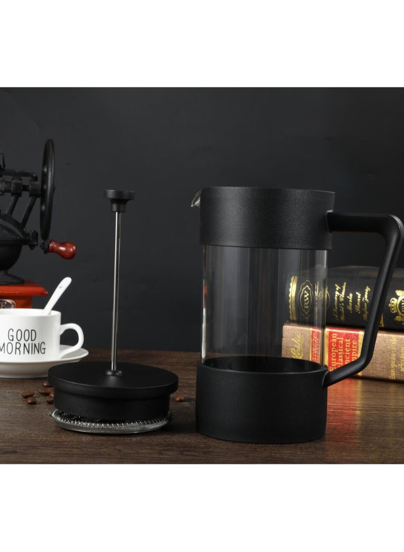 Glass Pitcher with Lid, Hot/Cold Water Jug, Juice and Iced Tea Beverage Carafe,304 Stainless Steel French Press Coffee Pot Glass Filter Tea Brewing Mea Maker