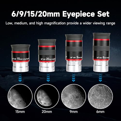 SVBONY Telescope Eyepiece FMC Broadband Green Film Telescope Accessory 1.25 68 Degree Ultra Wide Angle Eyepiece Set for Astronomical Obervation(6mm 9mm 15mm 20mm) - Image 2