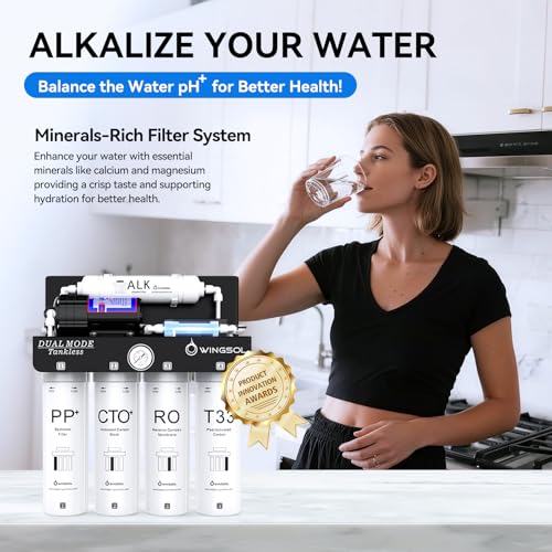 WINGSOL WINGSOL Dual Outlet Reverse Osmosis Water Filter, Mineral Alkaline UV 0 TDS Tankless RO System, Remineralize pH+ 12-Layer Filtration Under Sink, NSF/ANSI 42&53&58 Certified, Plug-in Required - Image 3