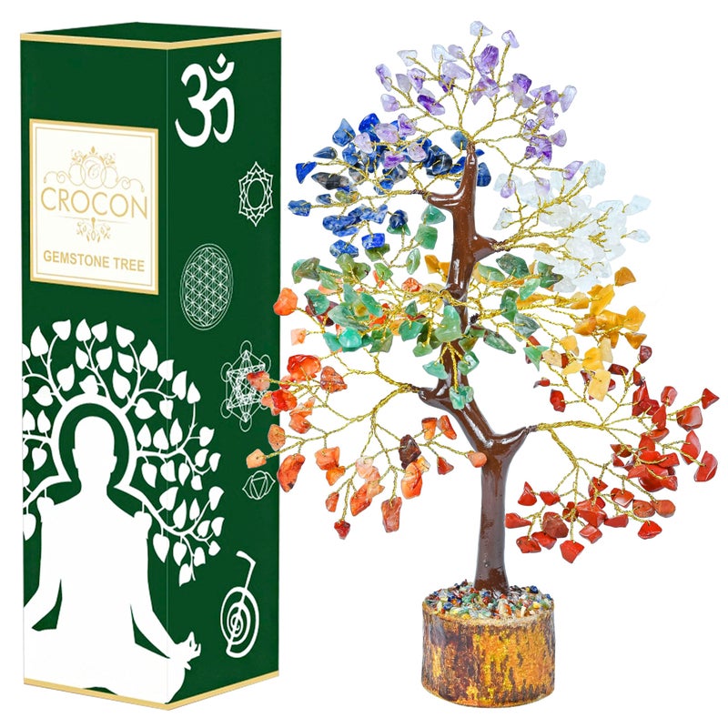 Crocon 7 Chakra Tree of Life Crystal Tree for Positive Gemstone Tree Seven Chakra Tree Spiritual Wisdom Feng Shui Tree Decor Handmade Healing Tree Attract Good Luck Charm Gift