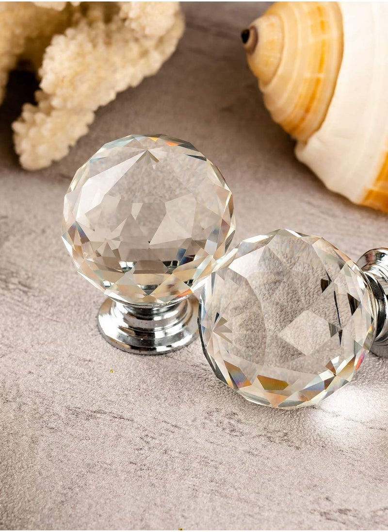 Generic 6 Pack Crystal Knob, Ball Glass Clear Single Hole Handle, 30mm (1.2) Round Diamond Shaped Knob for Drawer Dresser, Metal Base, (with 22mm/25mm/45mm Breakaway Screws)  - Image 3