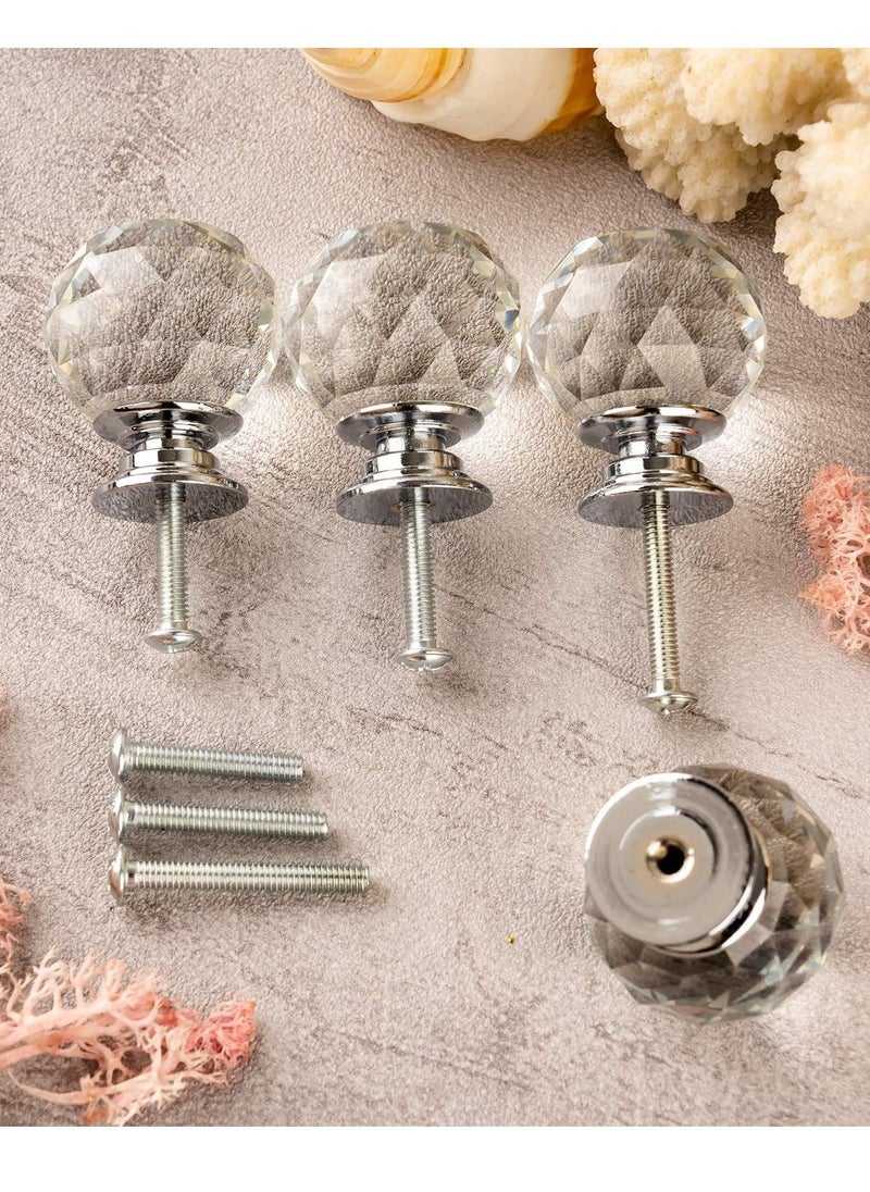 Generic 6 Pack Crystal Knob, Ball Glass Clear Single Hole Handle, 30mm (1.2) Round Diamond Shaped Knob for Drawer Dresser, Metal Base, (with 22mm/25mm/45mm Breakaway Screws)  - Image 1