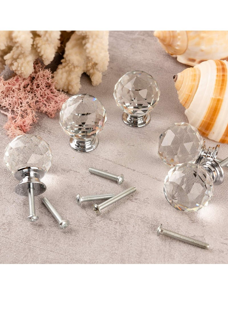 Generic 6 Pack Crystal Knob, Ball Glass Clear Single Hole Handle, 30mm (1.2) Round Diamond Shaped Knob for Drawer Dresser, Metal Base, (with 22mm/25mm/45mm Breakaway Screws)  - Image 2