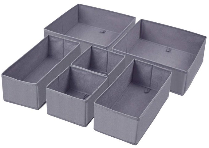 DRESSER DRAWER ORGANIZER FOLDABLE CLOTH STORAGE BOX CLOSET CUBE BASKET BINS CONTAINERS DIVIDER WITH DRAWERS FOR UNDERWEAR BRAS SOCKS TIES SCARVES SET OF 6 GREY