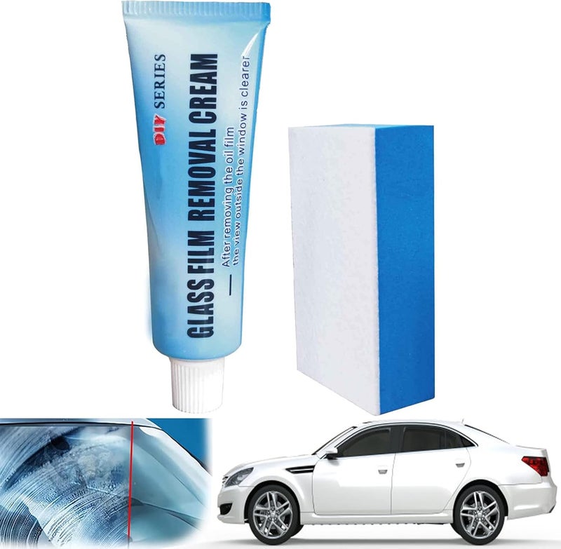 woobles Car Glass Oil Film Cleaner, Glass Oil Film Removing Paste,Glass Film Removal Cream,Car Windshield Oil Film Cleaner, Glass Oil Film Remover with Sponge (1) 1 - Image 1