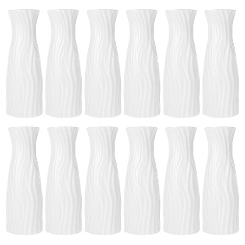 Limbeuuu 12 Pack Composite Plastic Flower Vase, White Tall Conic Floral Vase Home Decor Centerpieces, Unbreakable Vases for Decor Living Room - Image 1