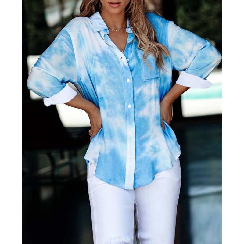 2024 New Women'S Fashion Gradient Color Printed Women'S Shirts Loose Long-Sleeved Tie-Dye Shirts For Women - Image 1
