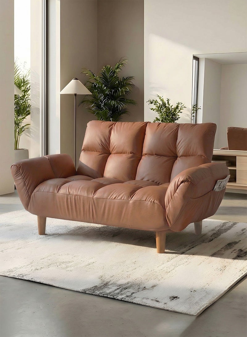 Taimi 2-Seater Folding Sofa, Sofa Bed with Adjustable Arms and Backrest, Foldable Bed for Living Room, Office, and Bedroom 110x30x60cm - Brown - Image 1