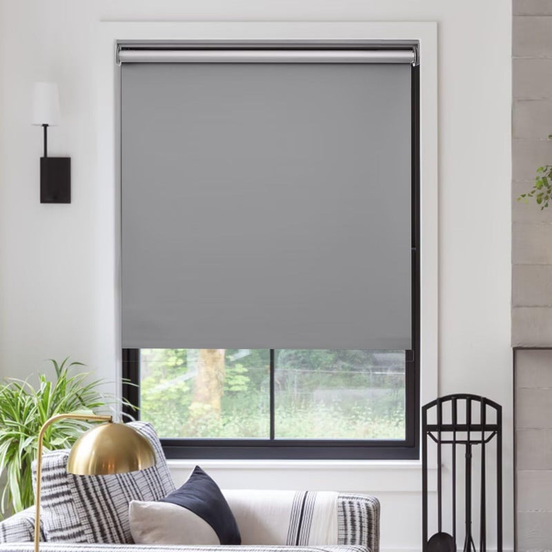 MYshade FreeStop Cordless Roller Shades for Windows Room Darkening Roller Shades Blinds Same Color Both Sides Fabric Pull Down Shade for Home Office Indoor Easy to Install Grey23 W X 72 H