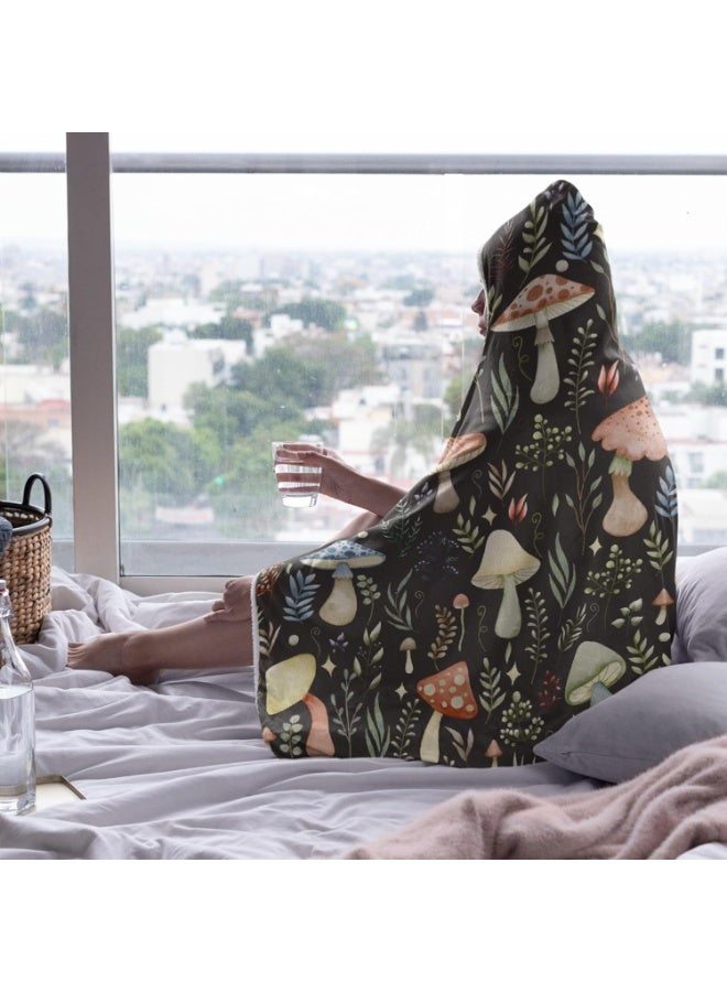 ARTIEMASTER Mushroom Hooded Blanket Mushrooms Gifts for Women Soft Fleece Flannel Dark Wild Forest Mushrooms Throw Wearable Blanket All Season Plant Blankets for Bed Decorative 60"x50" for Teens - Image 3
