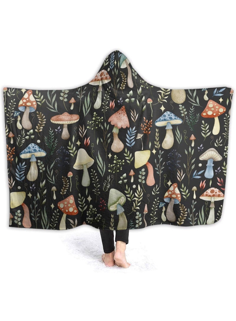 ARTIEMASTER Mushroom Hooded Blanket Mushrooms Gifts for Women Soft Fleece Flannel Dark Wild Forest Mushrooms Throw Wearable Blanket All Season Plant Blankets for Bed Decorative 60"x50" for Teens - Image 1