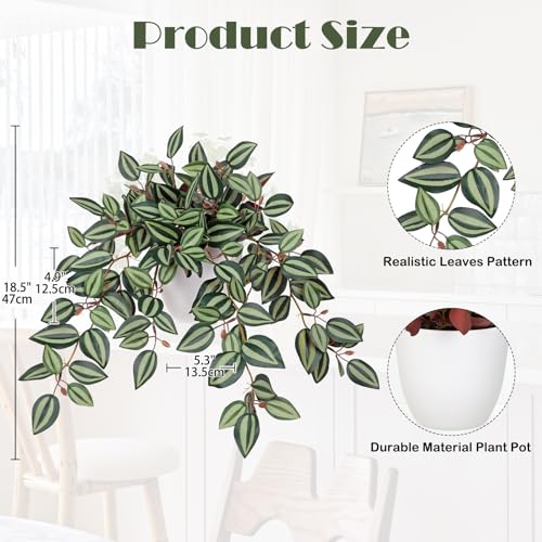 Briful Artificial Potted Plants Indoor - 18.5'' Small Faux Trailing House Plant with Cascading Vines Lifelike Fake Plants in White Plastic Pot for Shelf Desk Bathroom Home & Office Decor - Image 2