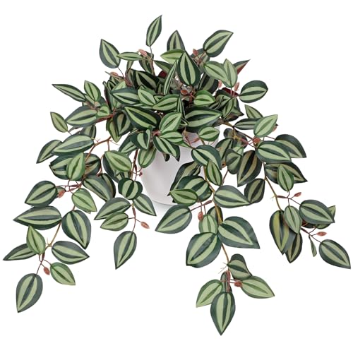 Briful Artificial Potted Plants Indoor - 18.5'' Small Faux Trailing House Plant with Cascading Vines Lifelike Fake Plants in White Plastic Pot for Shelf Desk Bathroom Home & Office Decor - Image 1
