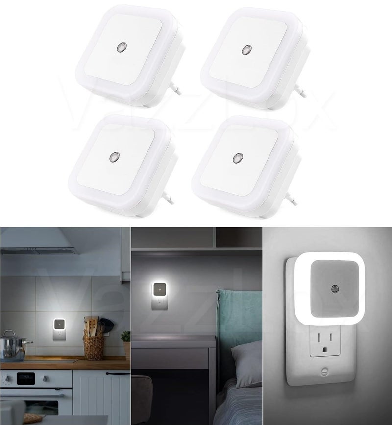 VazzLox Night Lamp for Bedroom 4PCS Smart Sensor Automatic ON/OFF Dim LED Light Energy Saving 0.5W Night Light Long Life Plug in Bed Lamps for Bedroom Lights for Hallway Stairs Kitchen Bathroom (Cool) - Image 1