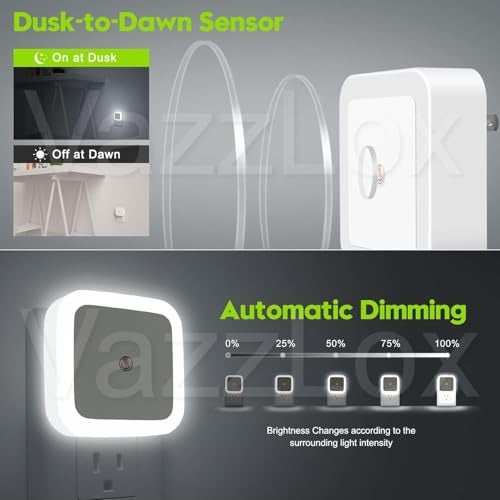 VazzLox Night Lamp for Bedroom 4PCS Smart Sensor Automatic ON/OFF Dim LED Light Energy Saving 0.5W Night Light Long Life Plug in Bed Lamps for Bedroom Lights for Hallway Stairs Kitchen Bathroom (Cool) - Image 3
