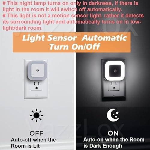 VazzLox Night Lamp for Bedroom 4PCS Smart Sensor Automatic ON/OFF Dim LED Light Energy Saving 0.5W Night Light Long Life Plug in Bed Lamps for Bedroom Lights for Hallway Stairs Kitchen Bathroom (Cool) - Image 2