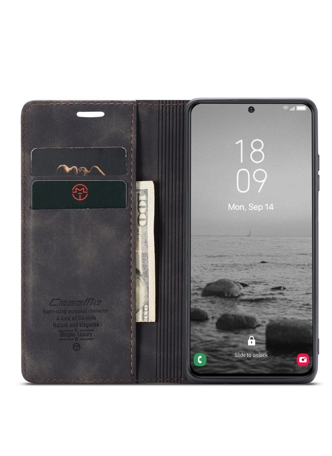 CaseMe CaseMe Samsung Galaxy S24 Case Wallet, for Samsung Galaxy S24 Wallet Case Book Folding Flip Folio Case with Magnetic Kickstand Card Slots Protective Cover - Black  - Image 5
