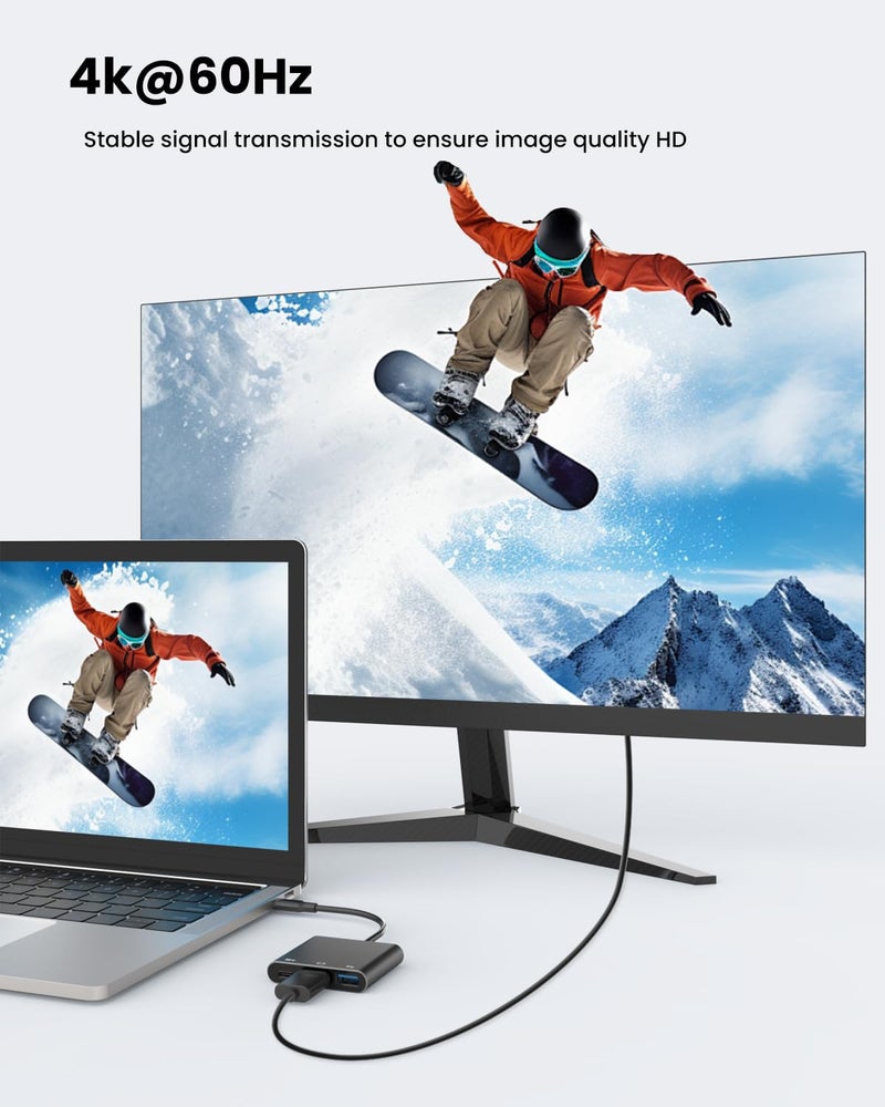 Battony USB C to HDTV Adapter with 4K@60Hz HDTV Output, Multi-AV Converter for for MacBook/Mac Pro Air iPad Pro and More Type-C Port Device - Image 3