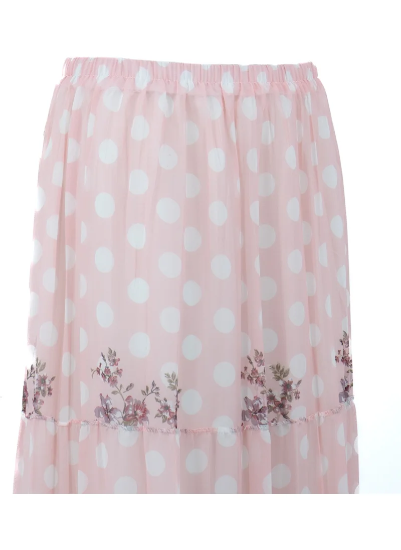 Oppland Women's Spring Polka Dot Patterned Elastic Waist Relaxed Fit Lined Lycra Three Piece Premium Chiffon Skirt