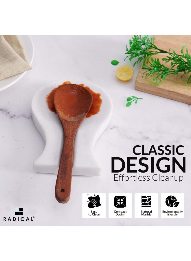 Radicaln Marble Spoon Rest 8" Inches White Handmade Utensil Holder For Kitchen Essentials, Modern Spoon Holder, Kitchen Utensils & Cooking Spoon Rest For Stove Top - Image 4