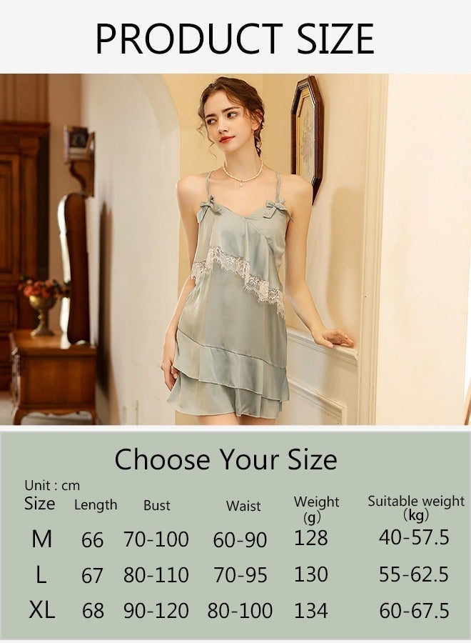 DUNISO Women's Sleeveless Nightgown with Lace Trim Camisole Sleep Dress Built in Bra Removable Pads Sleepwear Softable Silk V-Neck Pajama Dress For Ladies - Image 4