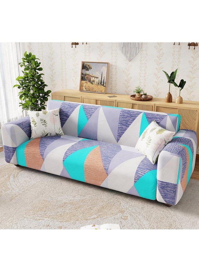 Lukzer 4 Seater Prism Light Blue Universal Sofa Cover | 360° Fully Covered Anti-Slip Washable Couch Cover Protecter | 140 GSM Stretch Fit Polyester + Spandex Slipcover (230-300cm/SC-046-04) - Image 1