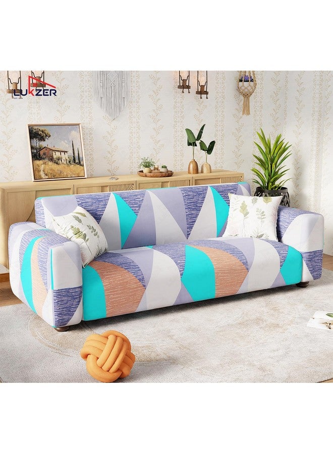 Lukzer 4 Seater Prism Light Blue Universal Sofa Cover | 360° Fully Covered Anti-Slip Washable Couch Cover Protecter | 140 GSM Stretch Fit Polyester + Spandex Slipcover (230-300cm/SC-046-04) - Image 4
