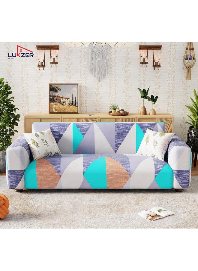 Lukzer 4 Seater Prism Light Blue Universal Sofa Cover | 360° Fully Covered Anti-Slip Washable Couch Cover Protecter | 140 GSM Stretch Fit Polyester + Spandex Slipcover (230-300cm/SC-046-04) - Image 3