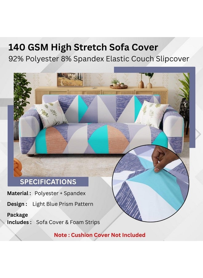 Lukzer 4 Seater Prism Light Blue Universal Sofa Cover | 360° Fully Covered Anti-Slip Washable Couch Cover Protecter | 140 GSM Stretch Fit Polyester + Spandex Slipcover (230-300cm/SC-046-04) - Image 5