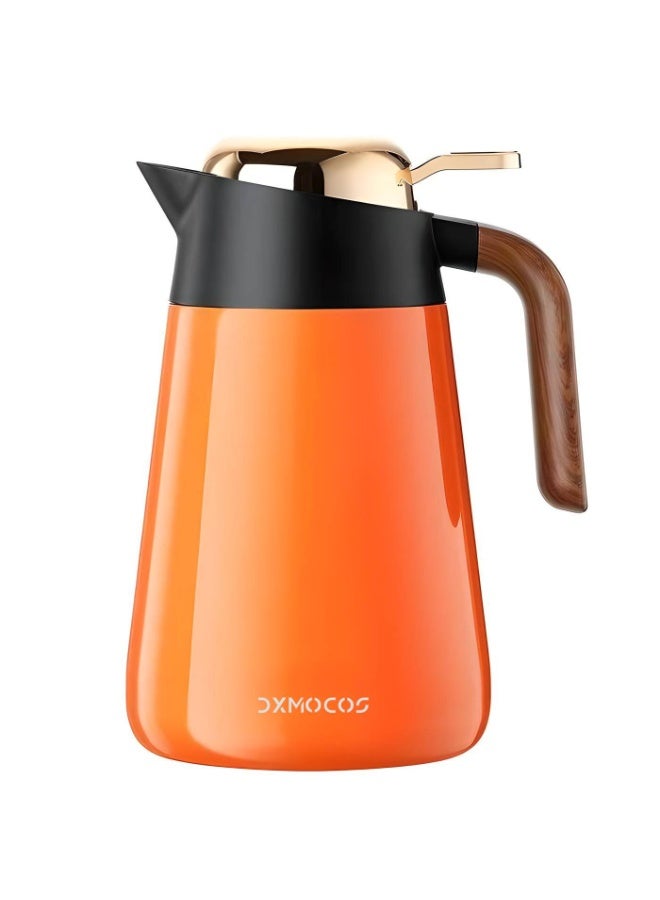 Dxmocos غلاية ترمس من الفولاذ المقاوم للصدأ 316 سعة 1600 مل معزولة بالفراغ – إبريق قهوة حراري مزدوج الجدار مع مصفاة شاي، تصميم زر واحد للمشروبات الساخنة والباردة باللون البرتقالي - Image 1