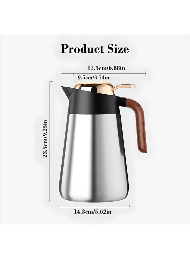 Dxmocos غلاية ترمس من الفولاذ المقاوم للصدأ 316 سعة 1600 مل معزولة بالفراغ – إبريق قهوة حراري مزدوج الجدار مع مصفاة شاي، تصميم زر واحد للمشروبات الساخنة والباردة باللون البرتقالي - Image 5