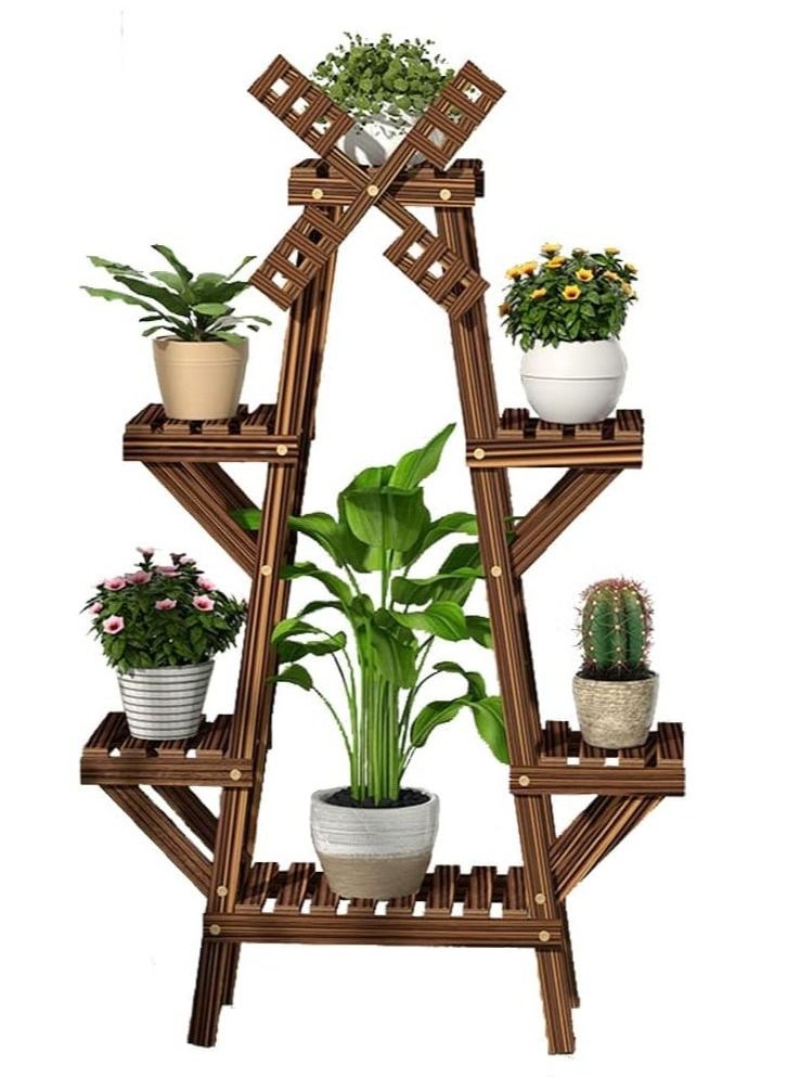 DubaiGallery Plant Stand Vintage Wood Plant Stand Balcony Flower Pot Ladder Shelf Outdoor Garden Stand Planter Indoor Plants Pots Home Storage Rack Decor Plant Holder Rack  - Image 2