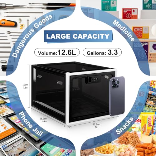 Gemaxvoled Medicine Lock Box for Safe Medication, Premium Material Lockable Storage Box Locking Organizer Bin with Combination Code for Fridge Food/Snacks/Phone/Tablet Jail/Home/Office Storage Lockers - Image 2