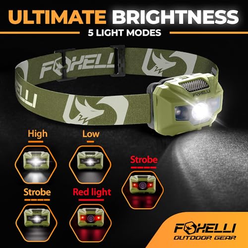 Foxelli مصباح رأس LED قابل لإعادة الشحن عبر USB-C من فوكسلي - خفيف الوزن 2.4 أونصة و ساطع 180 لومن - ضوء أحمر/أبيض، 5 أوضاع، مقاوم للماء IPX5، مدة تشغيل 40 ساعة للجري في المسارات، التخييم، المشي - Image 3