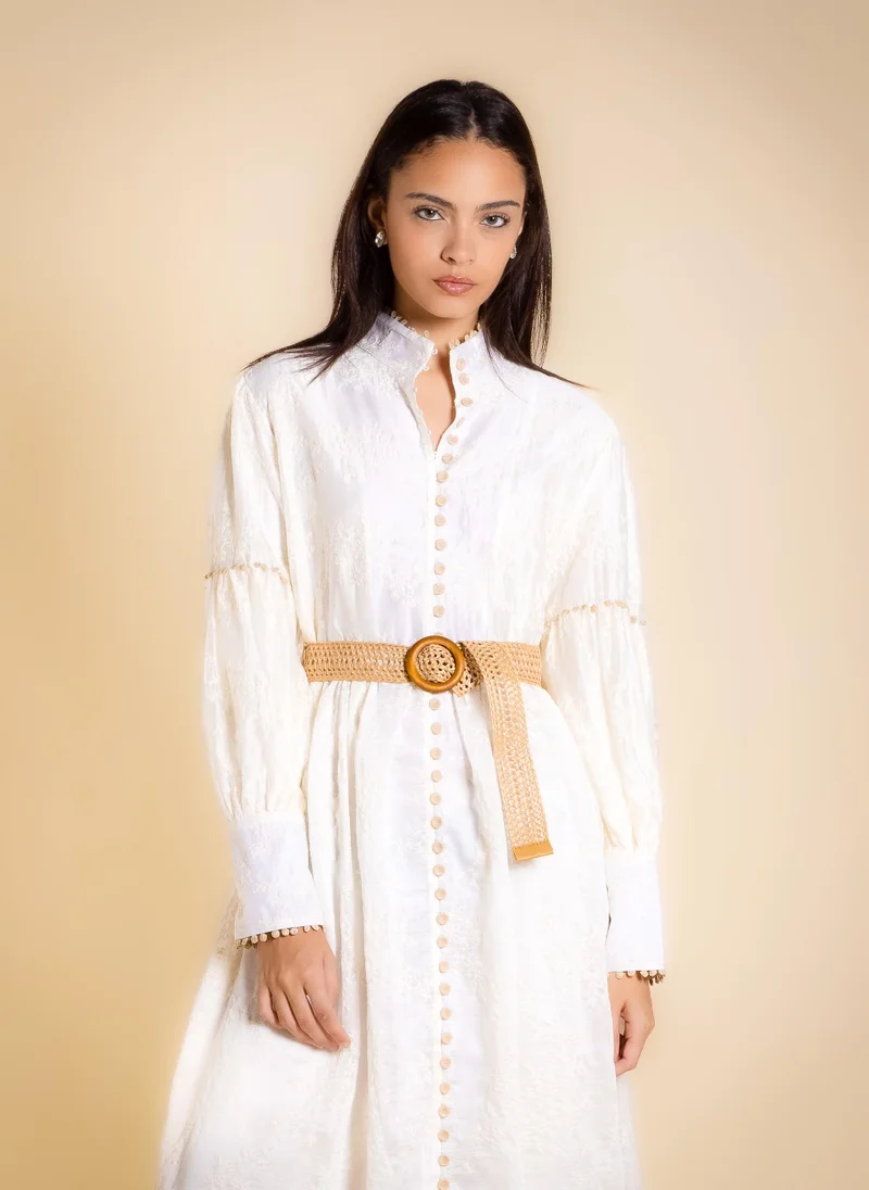 SHAPES DETAILED EMBROIDERED MAXI DRESS