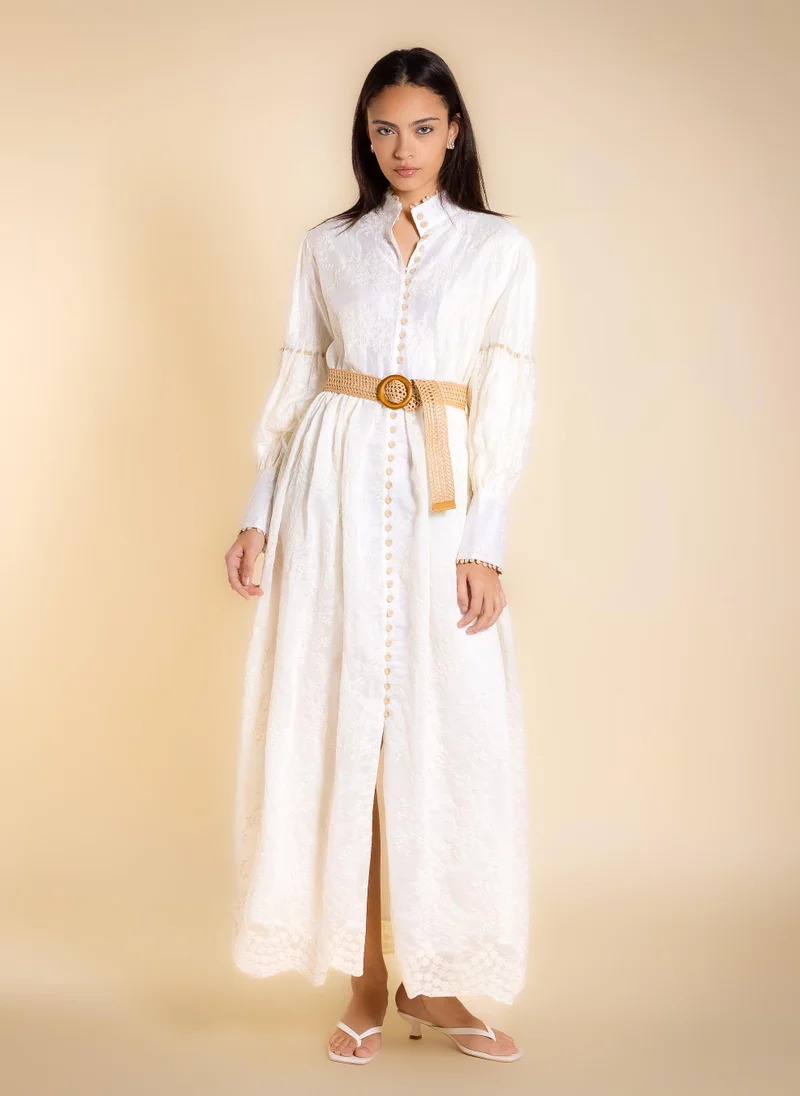 SHAPES DETAILED EMBROIDERED MAXI DRESS