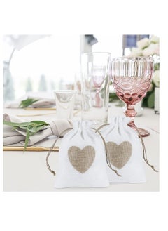 Generic 20 Pcs Burlap Drawstring Gift Bags, Heart Design Jute Pouches for Weddings, Baby Showers, DIY Crafts, and Small Object Storage (14x10cm)  - Image 5