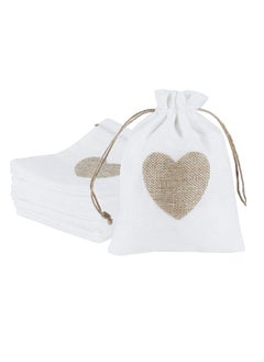 Generic 20 Pcs Burlap Drawstring Gift Bags, Heart Design Jute Pouches for Weddings, Baby Showers, DIY Crafts, and Small Object Storage (14x10cm)  - Image 1