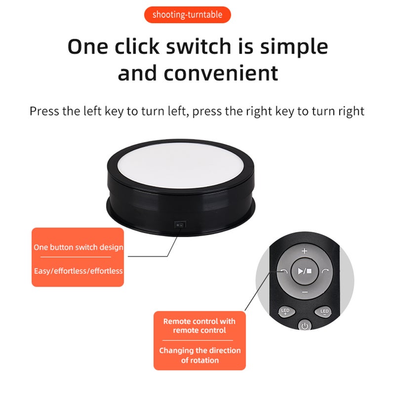 20cm Motorized Rotating Display Stand Rotating Turntable 10kg/22lbs Load Capacity 360°Rotatable Display Turntable with LED Light for Photography Products Display Live Video Show - Image 4