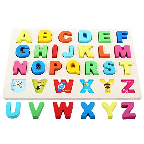 QZMTOY Wooden Puzzles for Toddlers, Wooden Alphabet Number Shape Puzzles Toddler Learning Puzzle Toys for Kids, 3 in 1 Puzzle for Toddlers, Age 3+ (Set of 3) - Image 4