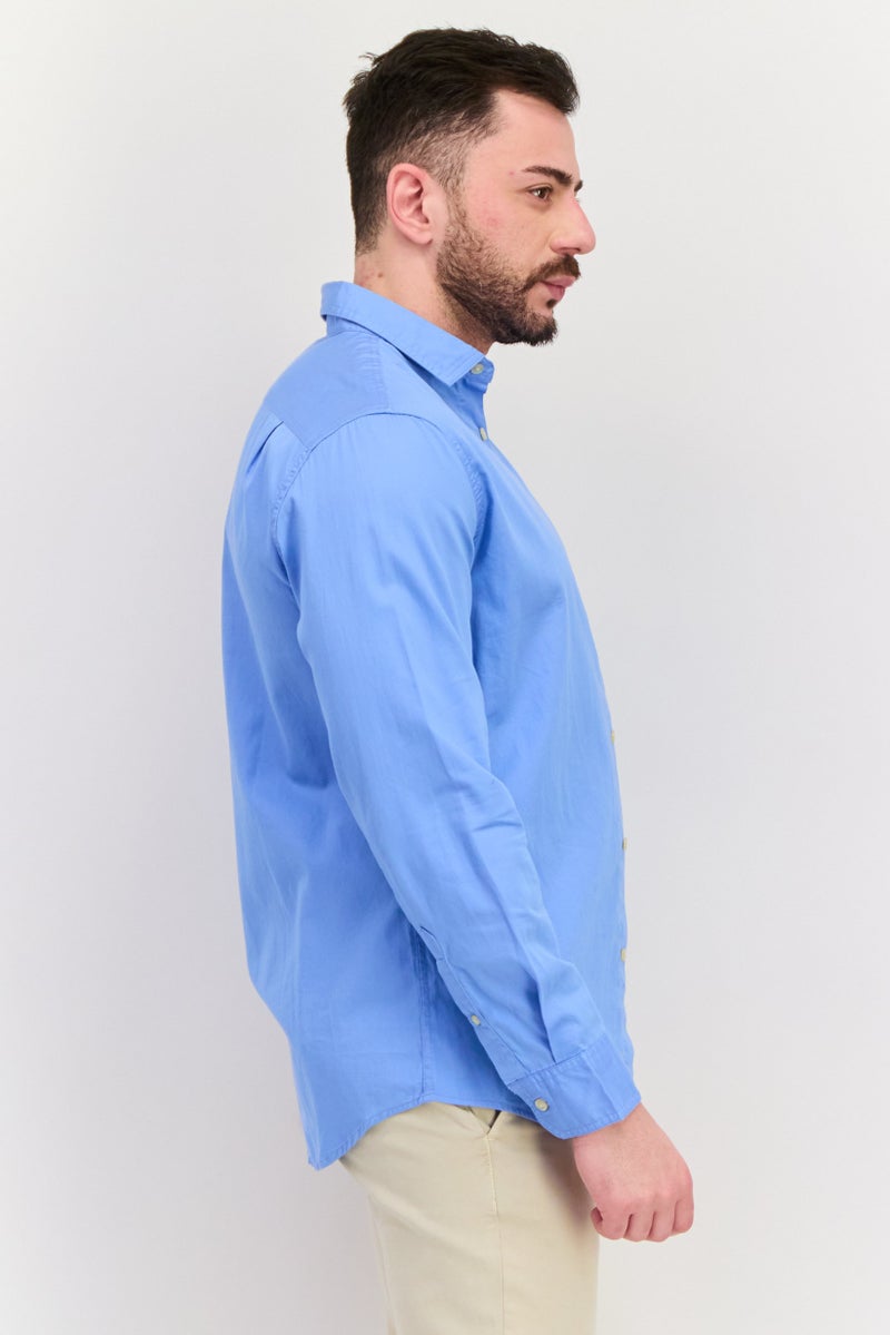 Chaps Men Custom Fit Embroidered Logo Long Sleeve Casual Shirt, Blue - Image 2