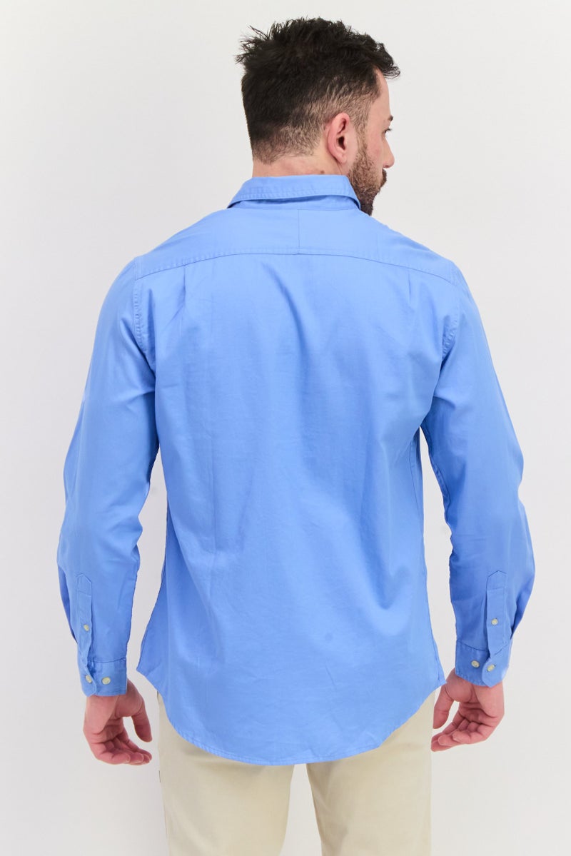 Chaps Men Custom Fit Embroidered Logo Long Sleeve Casual Shirt, Blue - Image 3