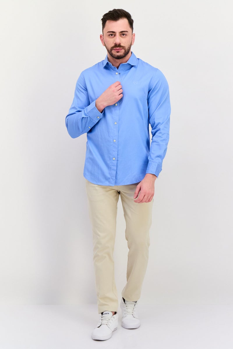 Chaps Men Custom Fit Embroidered Logo Long Sleeve Casual Shirt, Blue - Image 4